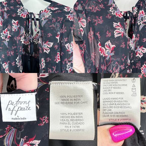 Patrons of Peace Adele Tie Back Paisley Floral Short Sleeve Babydoll Mini Dress - Picture 12 of 14